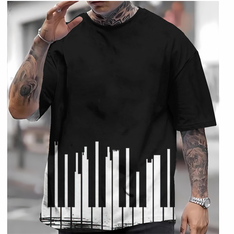 Audio Music Notes - T-shirt grafis kunci Piano mode kaus