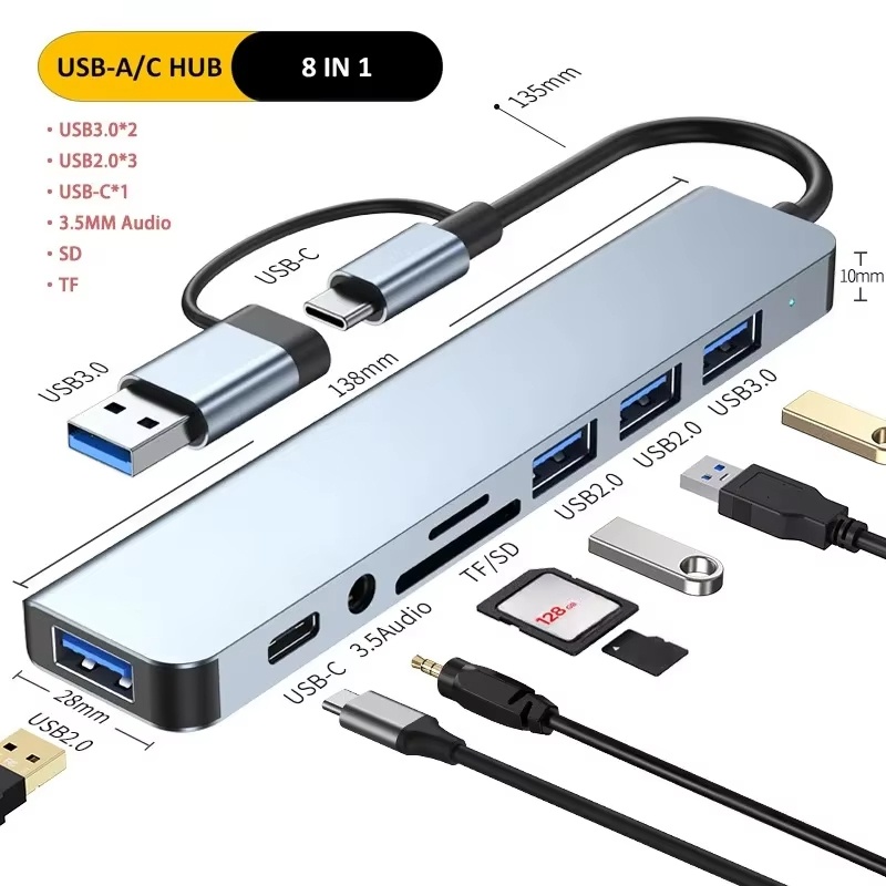 Audio Music Splitter - Splitter USB Hub Tipe C 8