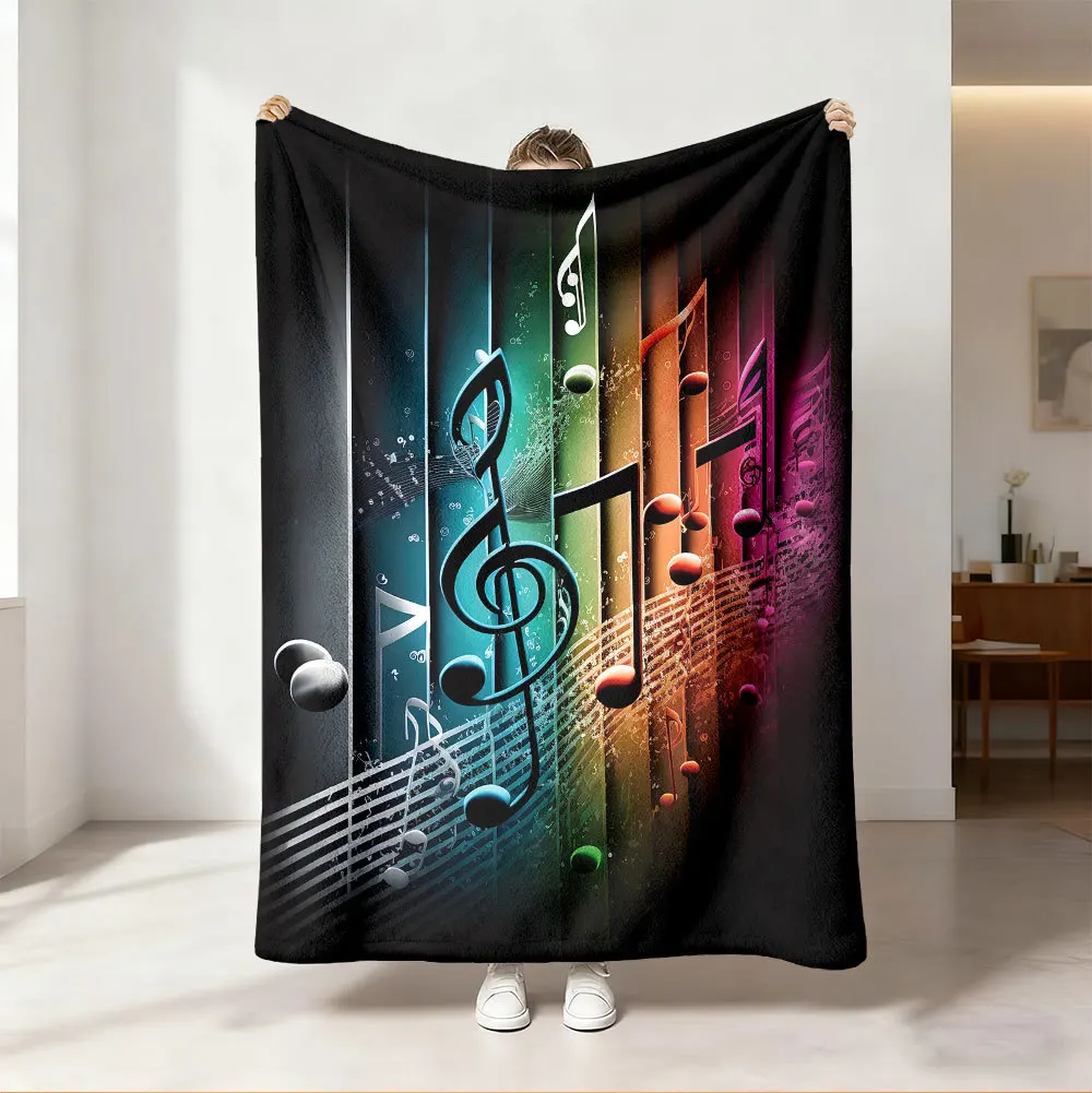Audio Music Notes - Selimut Lempar Motif Pelangi Neon Cerah