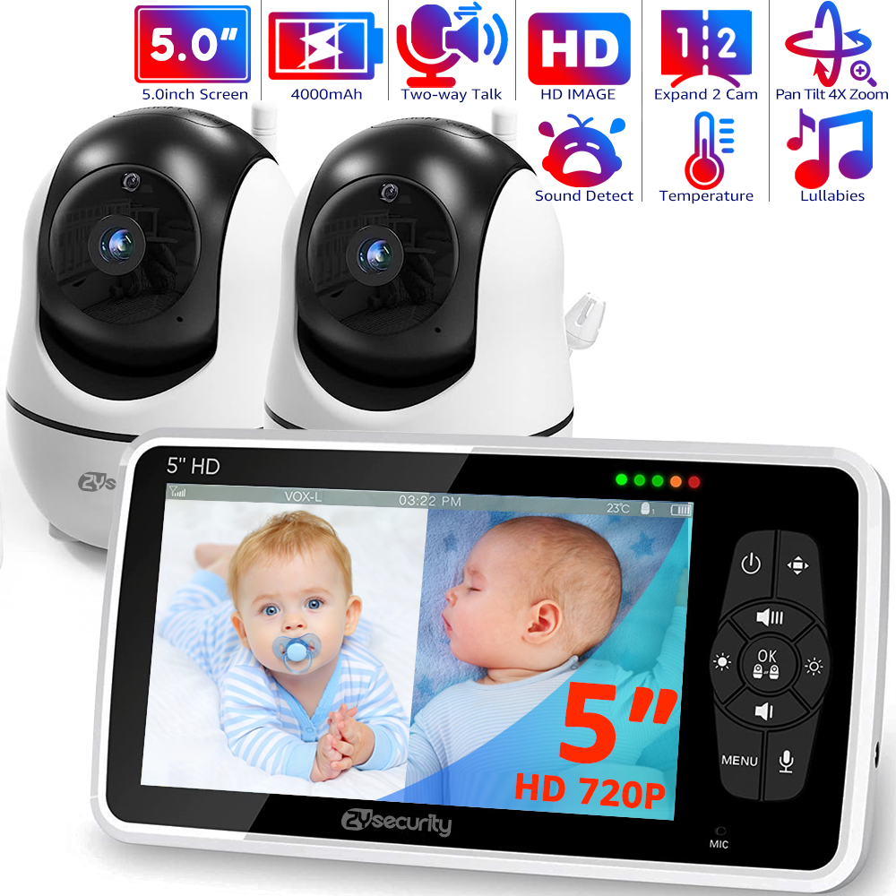 Audio Detect Music - 5''Monitor Bayi Video dengan 2 Kamera,