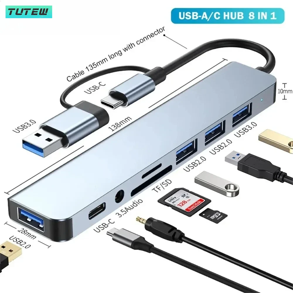 Hub USB C 8 in 1, Splitter USB - Audio Music Splitter ulasan dan harga