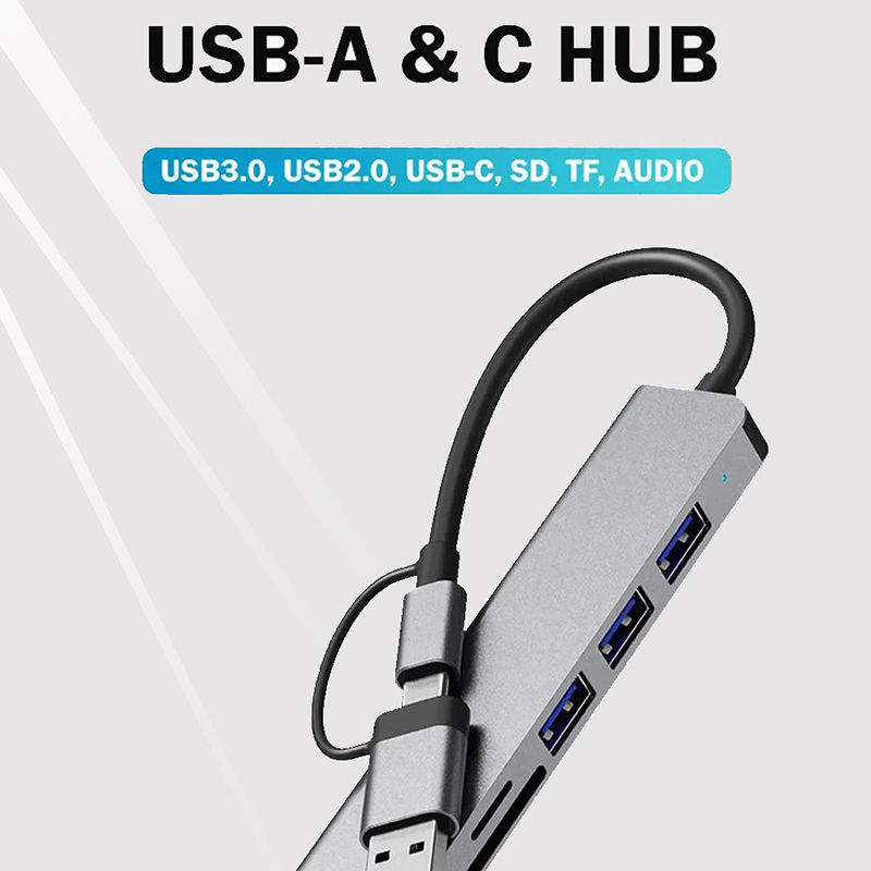 Splitter USB Hub Tipe C 8 In 1 - Audio Music Splitter ulasan dan harga