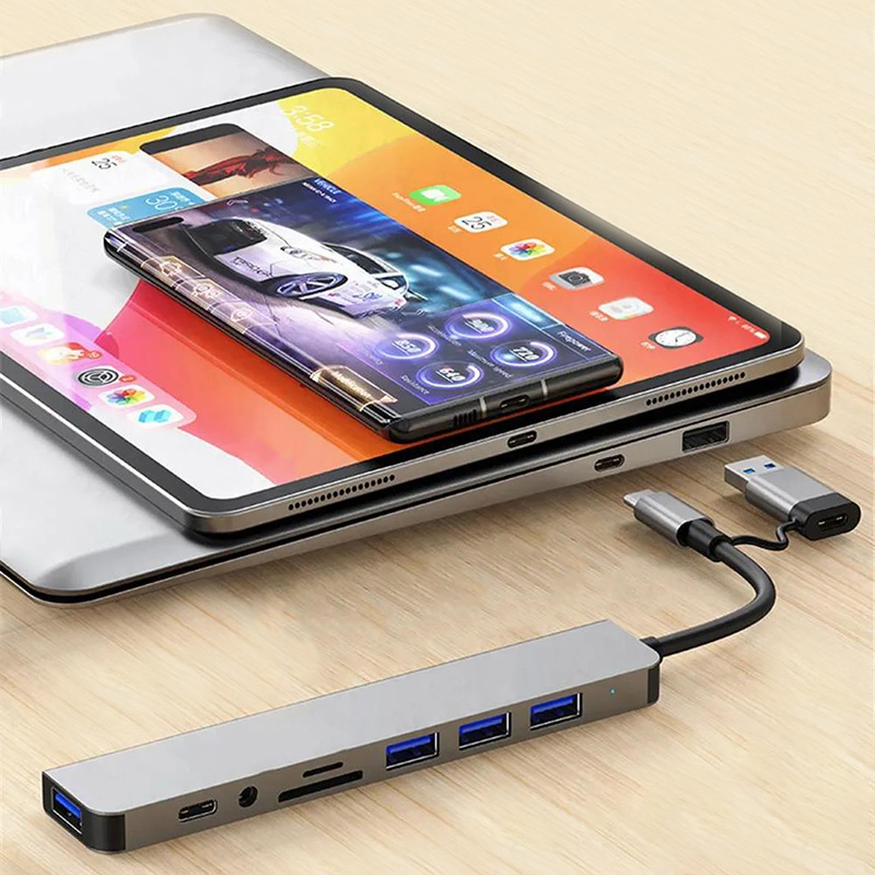 Splitter USB Hub Tipe C 8 In 1 - Audio Music Splitter ulasan dan harga