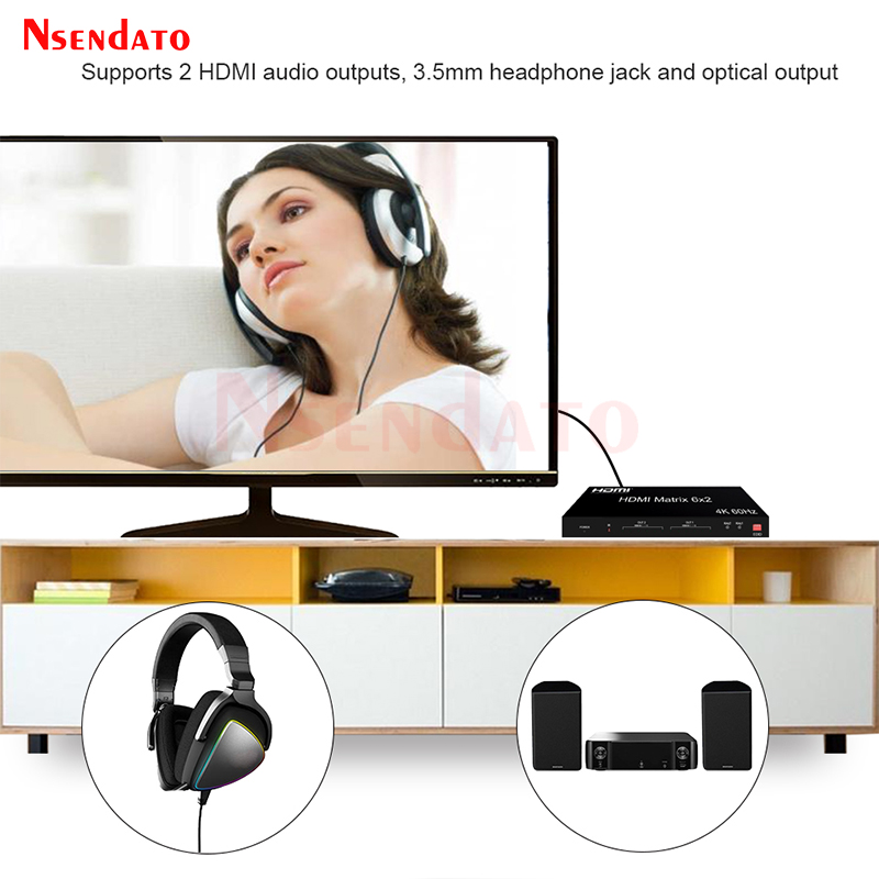 Saklar Matriks HDMI 6x2 4k 60H - Audio Music Splitter ulasan dan harga